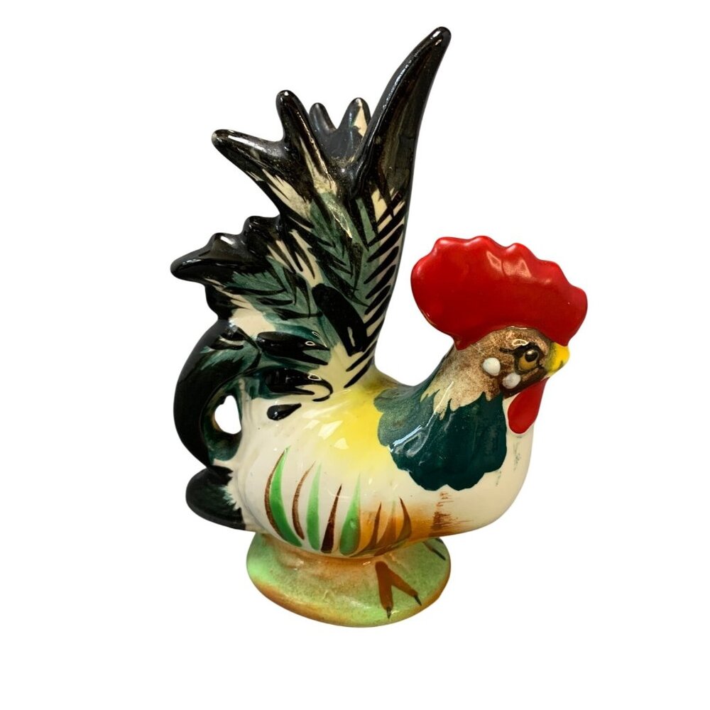 Vintage Ceramic Rooster Figurine Hand-Painted Multicolor 6.5" Tall Made in Japan